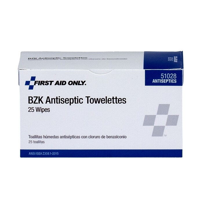 First Aid Only 0.13% BZK Antiseptic Wipes, 25/Box (51028) | Staples