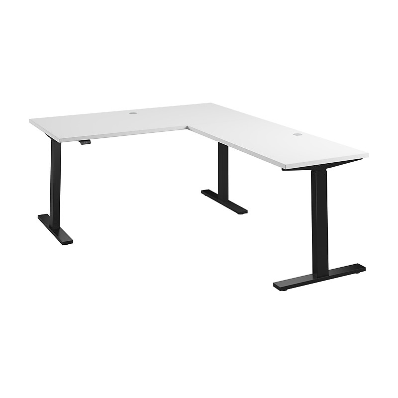 Bush Business Furniture Move 60 Series 60"W L Shaped Adjustable Standing Desk, White (M6SL6078WHBK) image 1