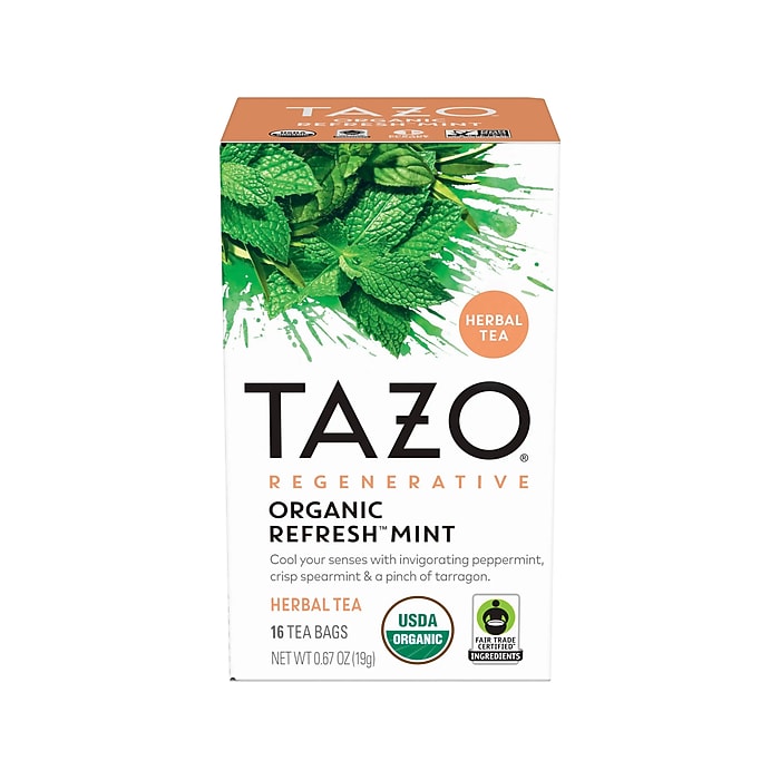Tazo Refresh Mint Herbal Tea, Tea Bag, 0.67 Oz., 16/Box