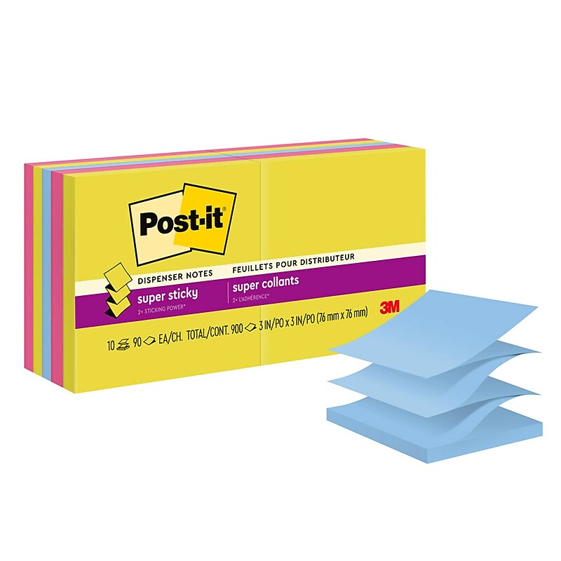 Post-it Pop-up Super Sticky Notes, 3" x 3", Summer Joy Collection, 90 Sheets/Pad, 10 Pads/Pack (R330-10SSJOY) image 1