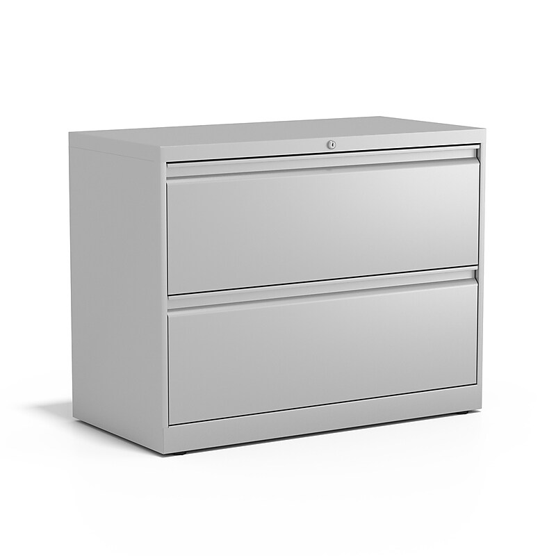 Staples 2-Drawer Lateral File Cabinet, Letter/Legal Size, Lockable, 28.15"H x 36"W x 18.62"D, Light Gray (60923/17452) image 1