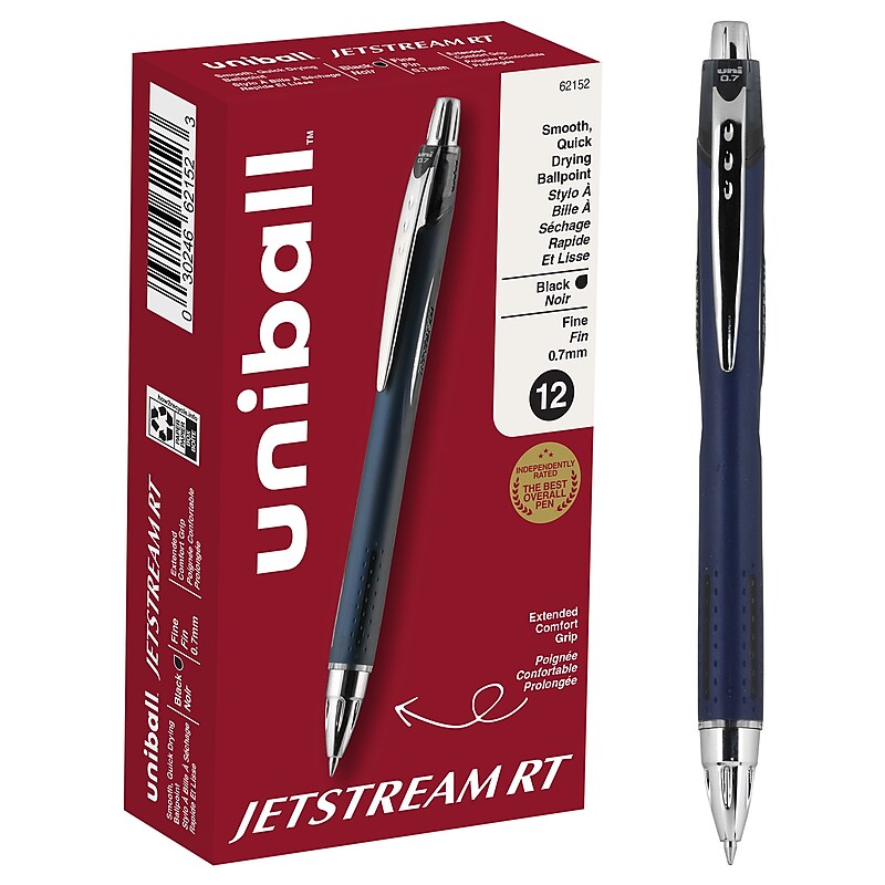 uni-ball Jetstream RT Retractable Ballpoint Pens, Fine Point, 0.7mm, Black Ink, Dozen (62152) image 1