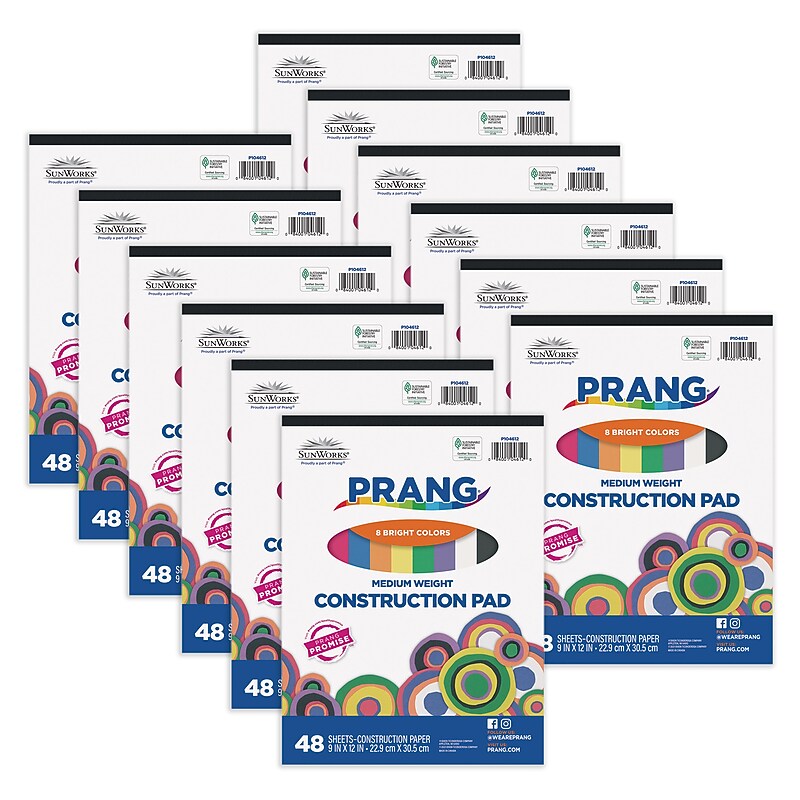 Prang 9" x 12" Construction Paper Pad, Assorted Colors, 48 Sheets/Pad, 12 Pads/Bundle (PAC104612-12) image 1