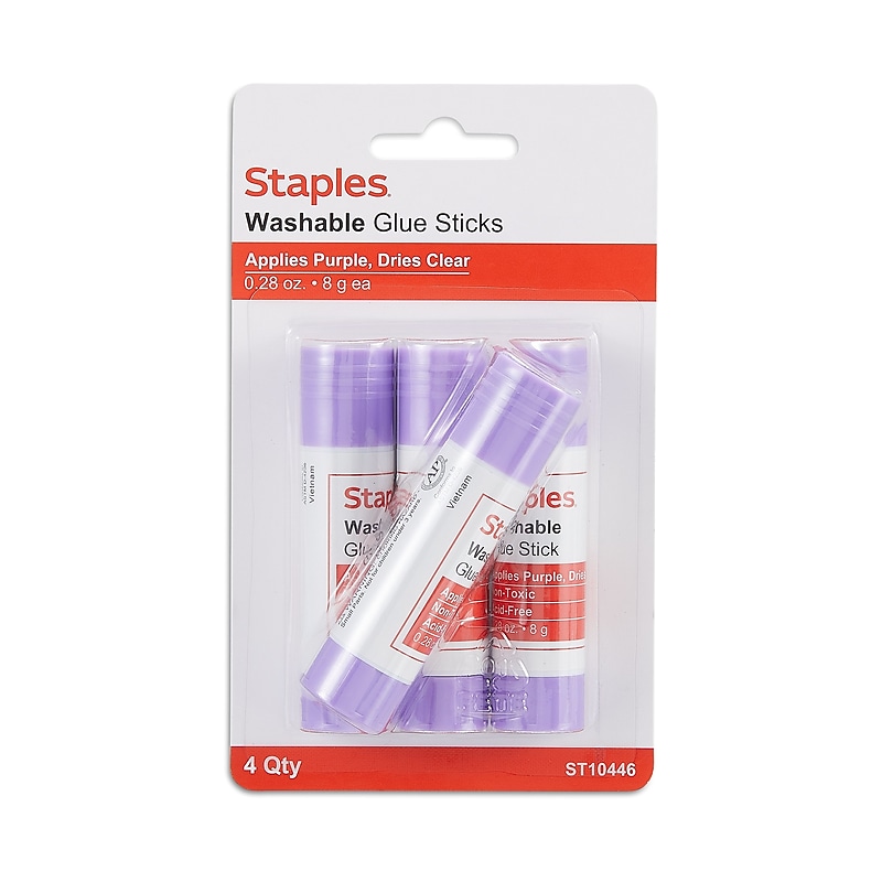 Staples® Washable Glue Sticks, 0.28 oz., Purple, 4/Pack (ST10446/10446) image 1