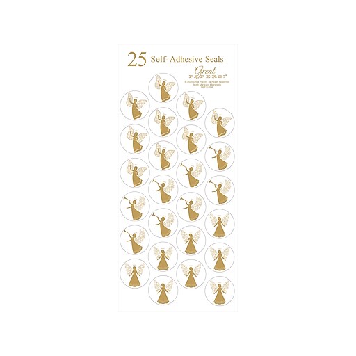 Great Papers Angelic Holiday Seal, Gold, 25/Pack (2023054) Staples