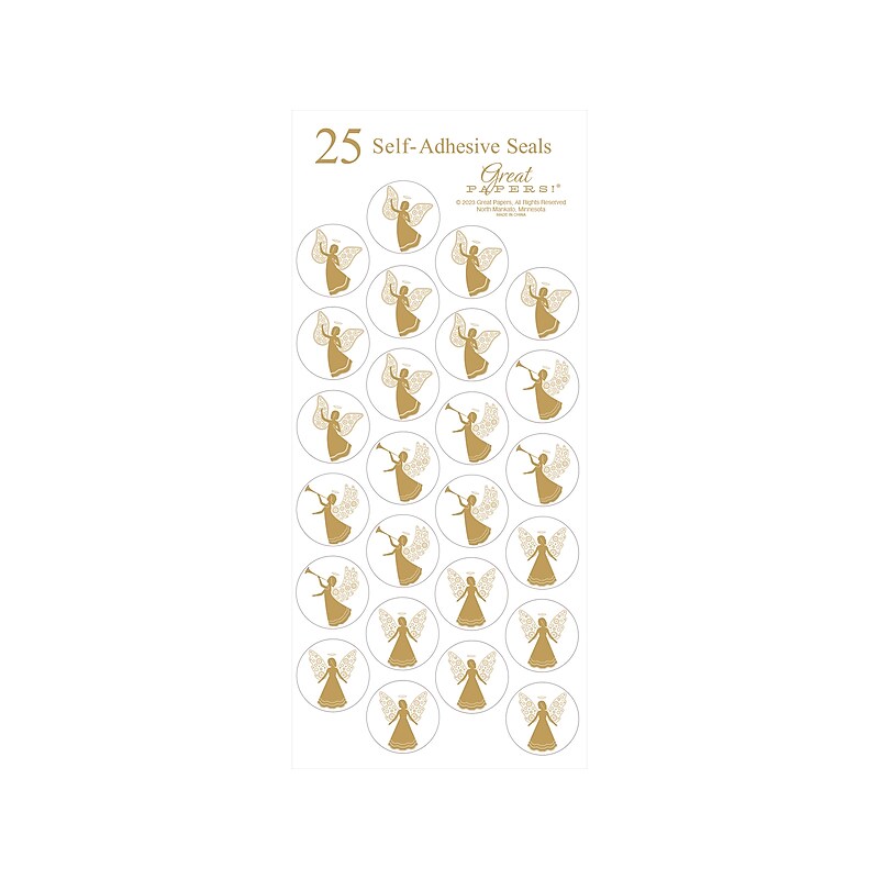 Great Papers Angelic Holiday Seal, Gold, 25/Pack (2023054) image 1