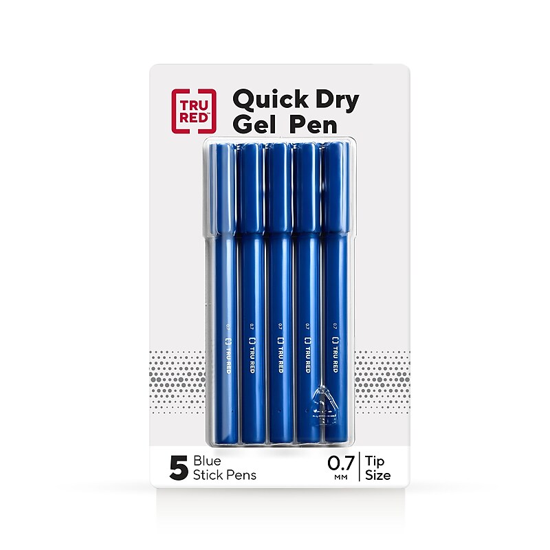 TRU RED™ Quick Dry Gel Pens, Medium Point, 0.7mm, Blue, 5/Pack (TR54477) image 1