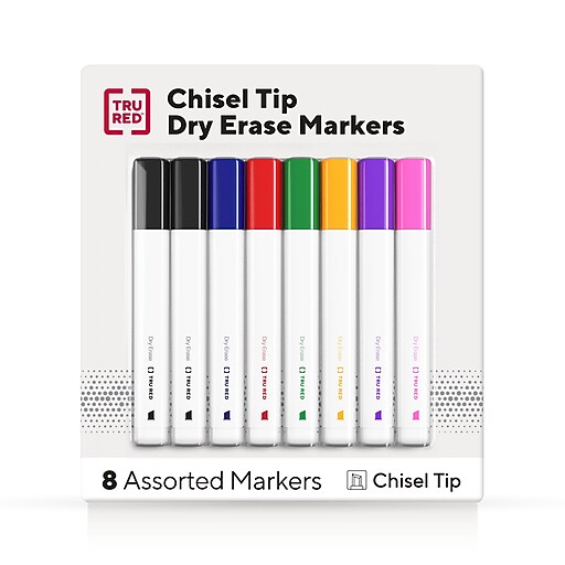 TRU RED Low Odor Dry Erase Markers, Chisel Tip, Assorted Colors, 8