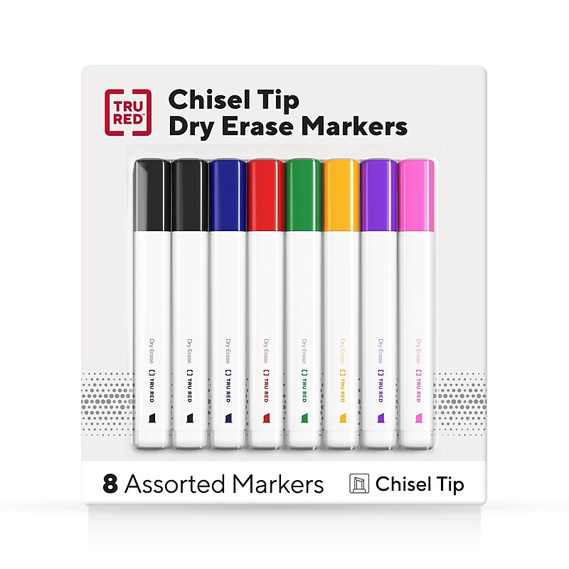 TRU RED™ Tank Dry Erase Markers, Chisel Tip, Assorted, 8/Pack (TR61442/TR56880) image 1