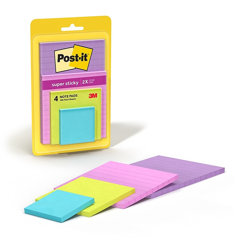 Post-it Super Sticky Notes, Assorted Sizes, Supernova Neons Collection, 45 Sheets/Pad, 4 Pads/Pack (4622-SSMIA) image 1