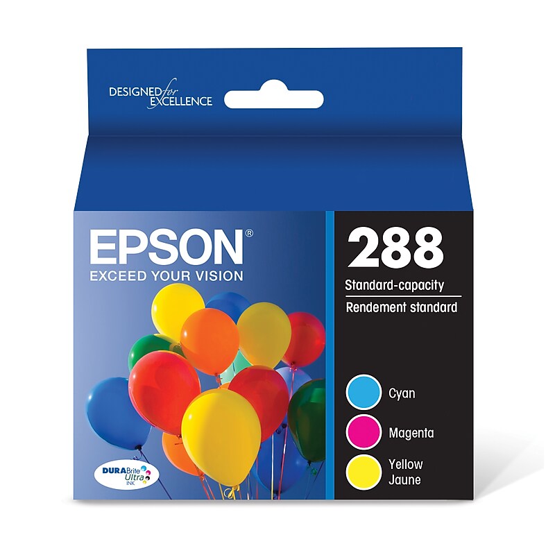 Epson T288 Cyan/Magenta/Yellow Standard Yield Ink Cartridge, 3/Pack   (T288520-S) image 1