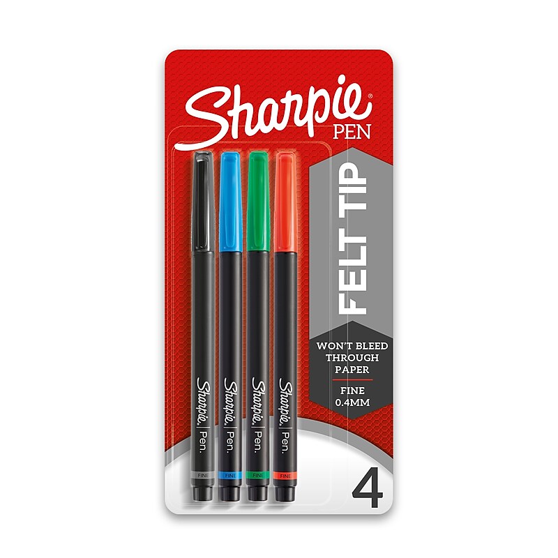 Sharpie Pen Felt Pens, Fine Point, 0.4 mm, Assorted Ink, 4 Pack (1924214/1742662) image 1