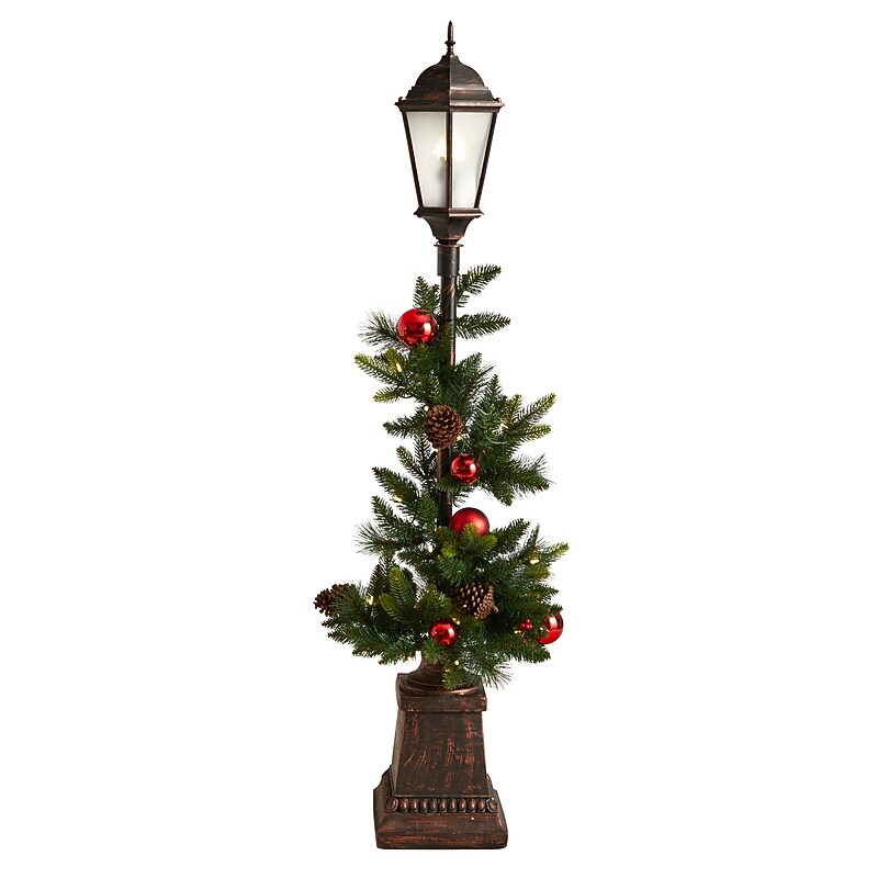 Nearly Natural 5-ft Holiday Decorated Lamp Post with Artificial Christmas Greenery, Ornaments & 50 LED Lights (D1031) image 1