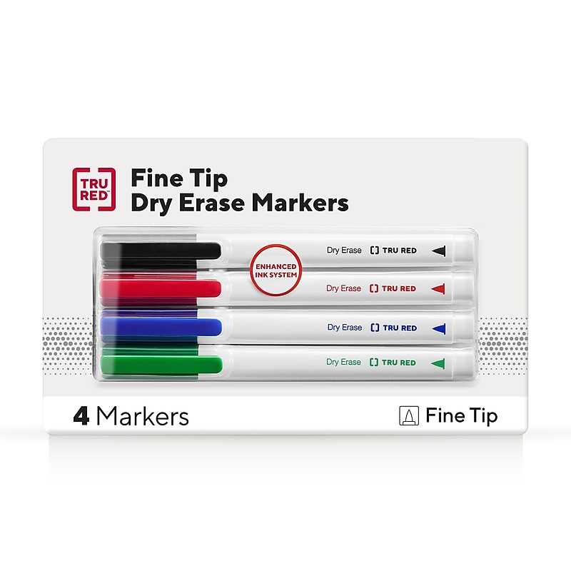 TRU RED™ Pen Dry Erase Markers, Fine Tip, Assorted, 4/Pack (TR61457/TR54562) image 1