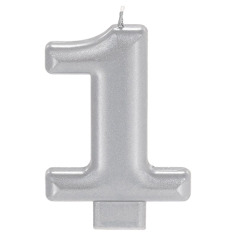 Party City Number 1 Birthday Candle, Silver (AM170577) image 1