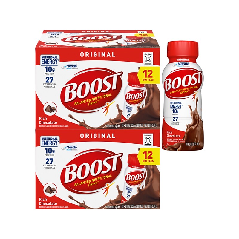 Boost Original Rich Chocolate Nutritional Drink, 8 fl. oz., 12 Bottles/Pack, 2 Packs/Carton (12485709) image 1