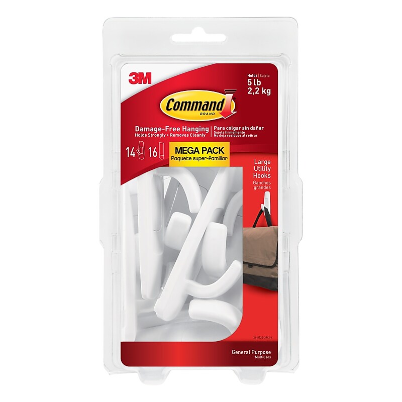 Command Large Utility Hooks, 5 lb., White, 14/Pack (17003-MPES) image 1