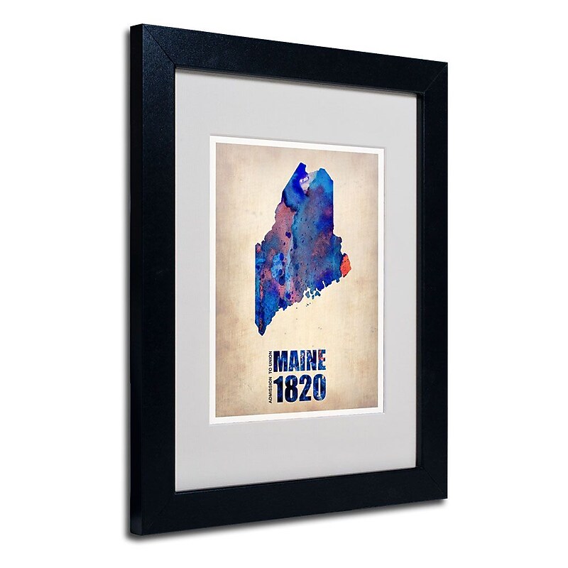 Trademark Fine Art 'Maine Watercolor Map' 11" x 14" Black Frame Art image 1