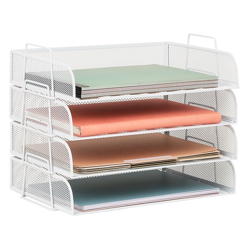 Mind Reader Metal Side Loading Stackable Letter Tray, White (DSTACK4-WHT) image 1
