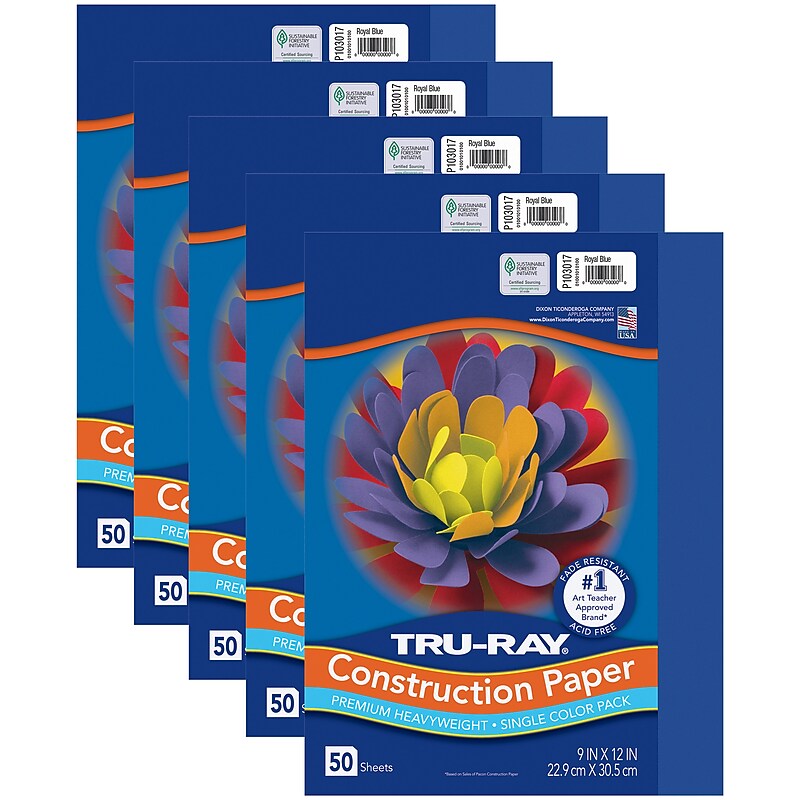 Tru-Ray 9" x 12" Construction Paper, Royal Blue, 50 Sheets/Pack, 5 Packs/Bundle (PAC103017-5) image 1