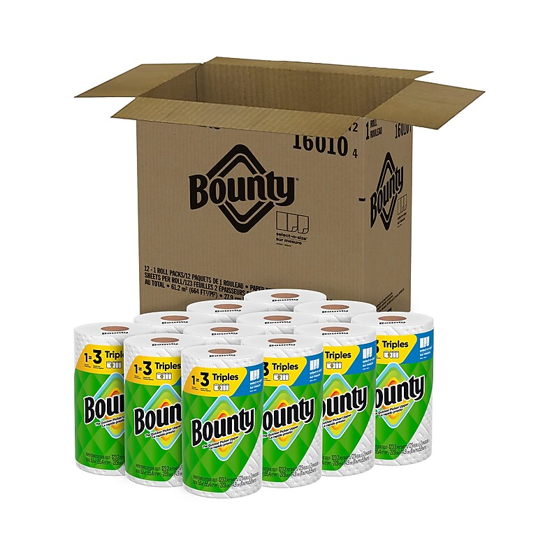 Bounty Select-A-Size Triple Roll Paper Towels, 2-ply, 123 Sheets/Roll, 12 Rolls/Pack (66980/05829) image 1
