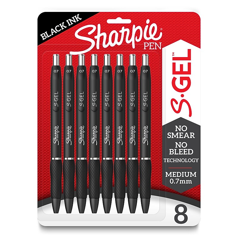 Sharpie S-Gel Retractable Gel Pen, Medium Point, 0.7mm, Black Ink, 8/Pack (2096139) image 1