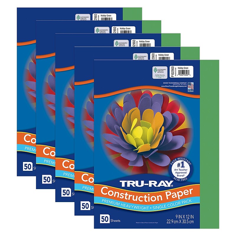 Tru-Ray 9" x 12" Construction Paper, Holiday Green, 50 Sheets/Pack, 5 Packs/Bundle (PAC102960-5) image 1