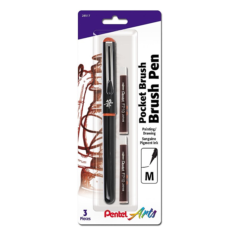 Pentel Arts Refillable Pocket Brush Pen, Sanguine (PTAGFKP3BPSG) image 1