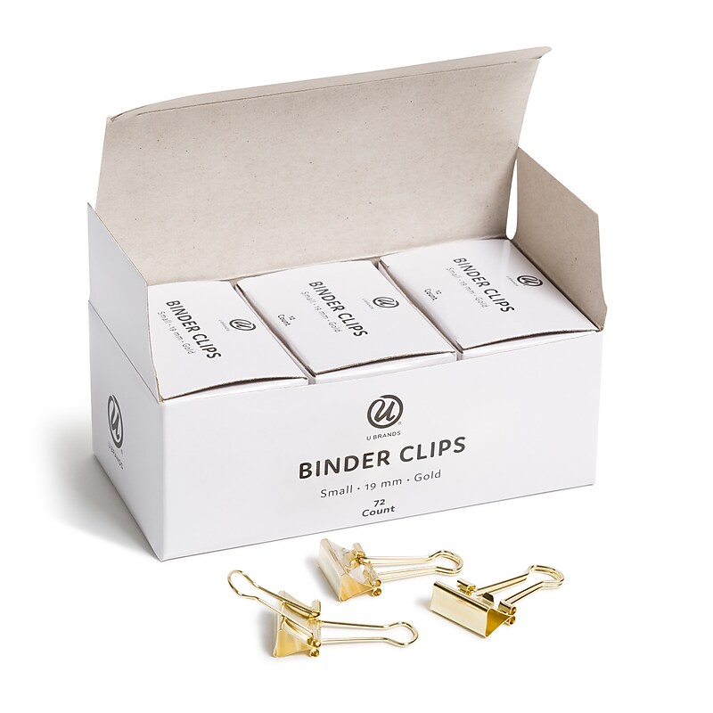 U Brands Small Binder Clips, Gold, 12 Clips/Pack, 6/Box(3595U06-24) image 1