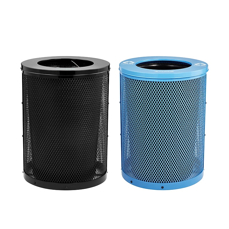 Alpine Industries 4460 Steel Mesh Trash & Recycling Bin Combo with Flat Lid and Liner, 36 Gallon, Black/Blue (ALP4460-01-E) image 1