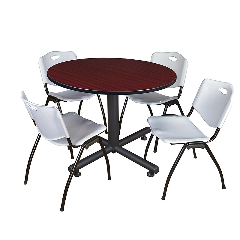 Regency 48" Laminate Round Lunch Room Table with 4 M Stacker Chairs, Gray (TKB48RNDMH47GY) image 1