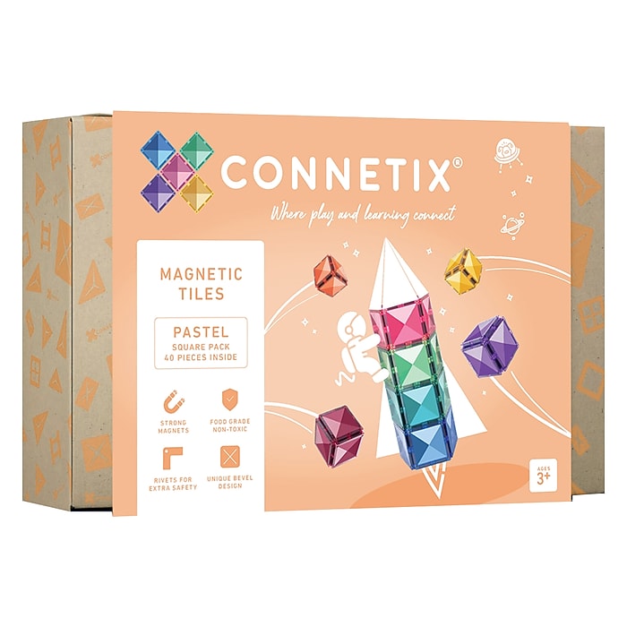 Connetix Magnetic Tiles Pastel Square Pack, 40 Pieces (CNTP00040SQ