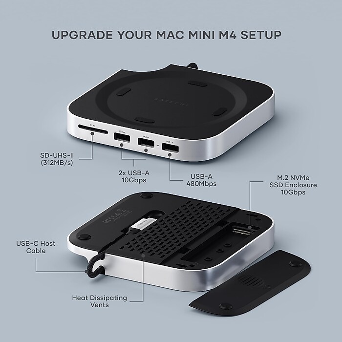 Satechi Mac Mini M4 Stand & Hub with SSD Enclosure, Space Gray (ST