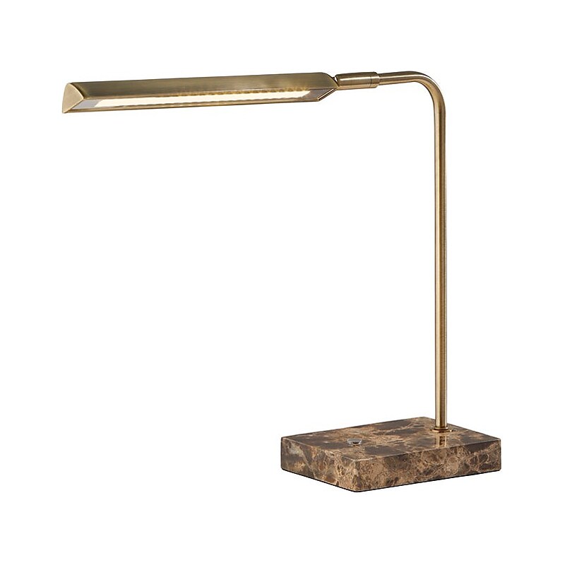 Adesso Reader LED Desk Lamp, 15", Antique Brass/Brown Marble (3557-21) image 1
