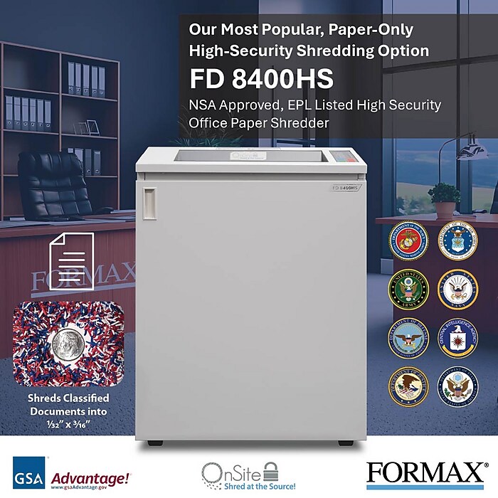 Formax 8400HS-1 8-Sheet Cross-Cut High-Security Office Shredder
