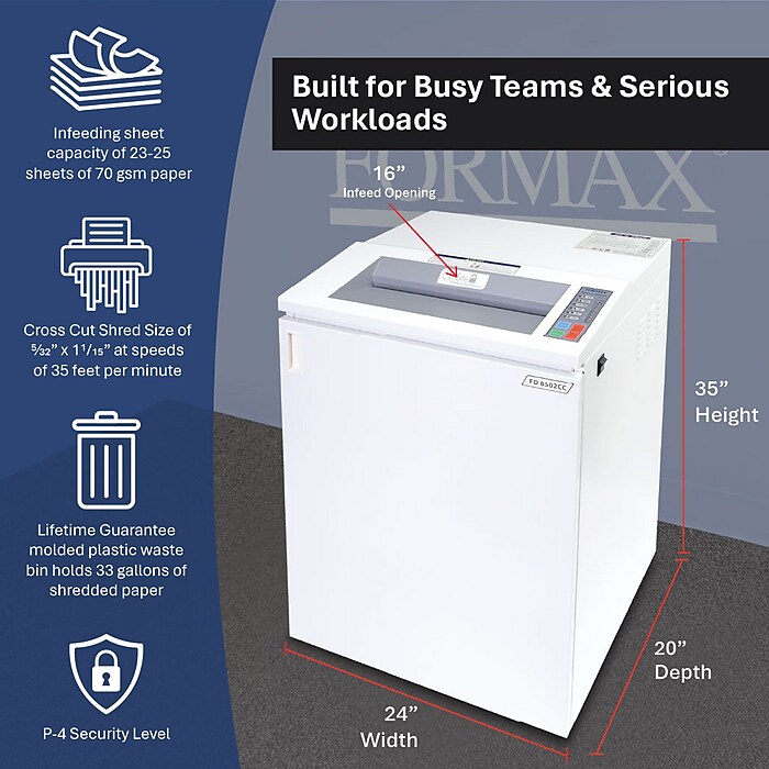 Formax OnSite Office 8502CC 25-Sheet Cross-Cut Commercial Shredder