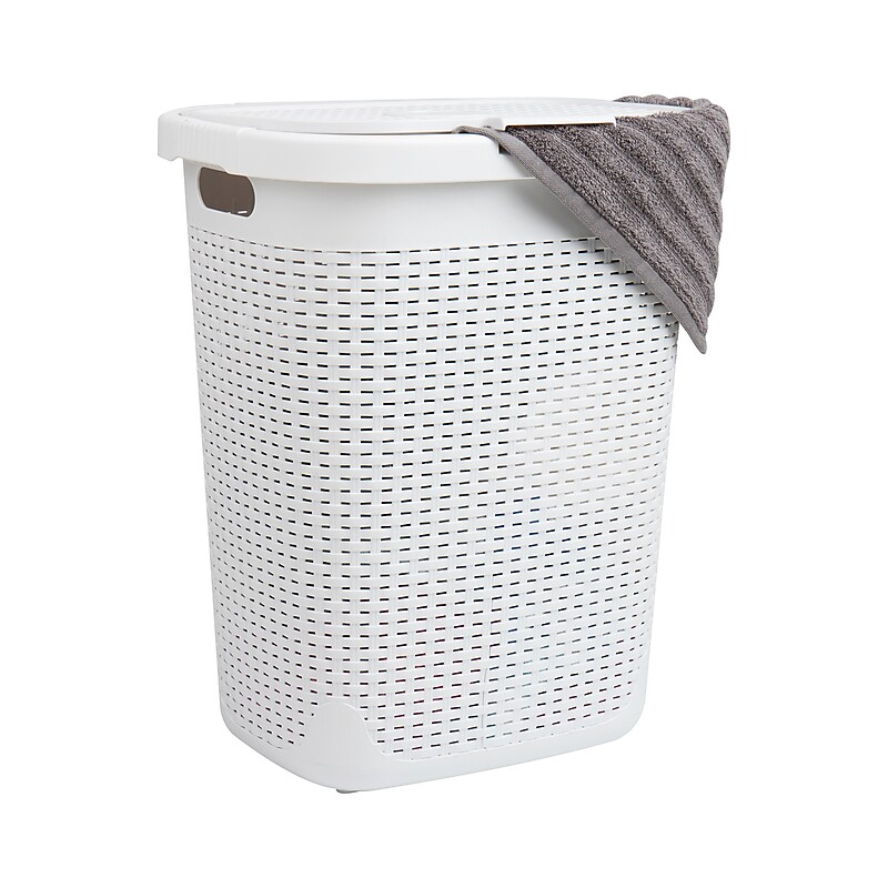 Mind Reader 13.21-Gallon Hamper with Lid, Plastic, White (50HAMP-WHT) image 1