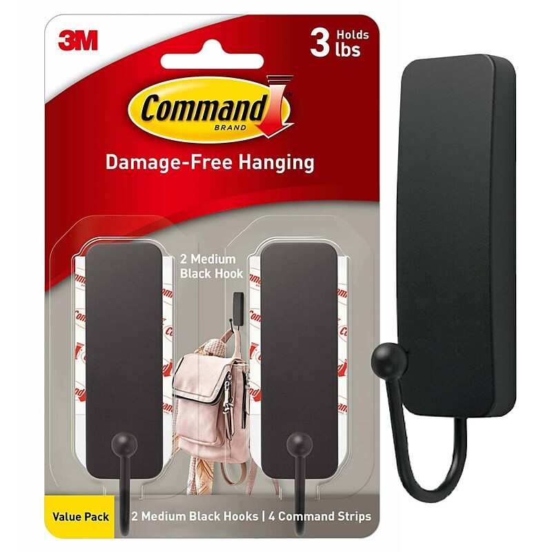 Command Medium Designer Hooks, 3 lb., Matte Black, 2/Pack (17034MB-2ES) image 1
