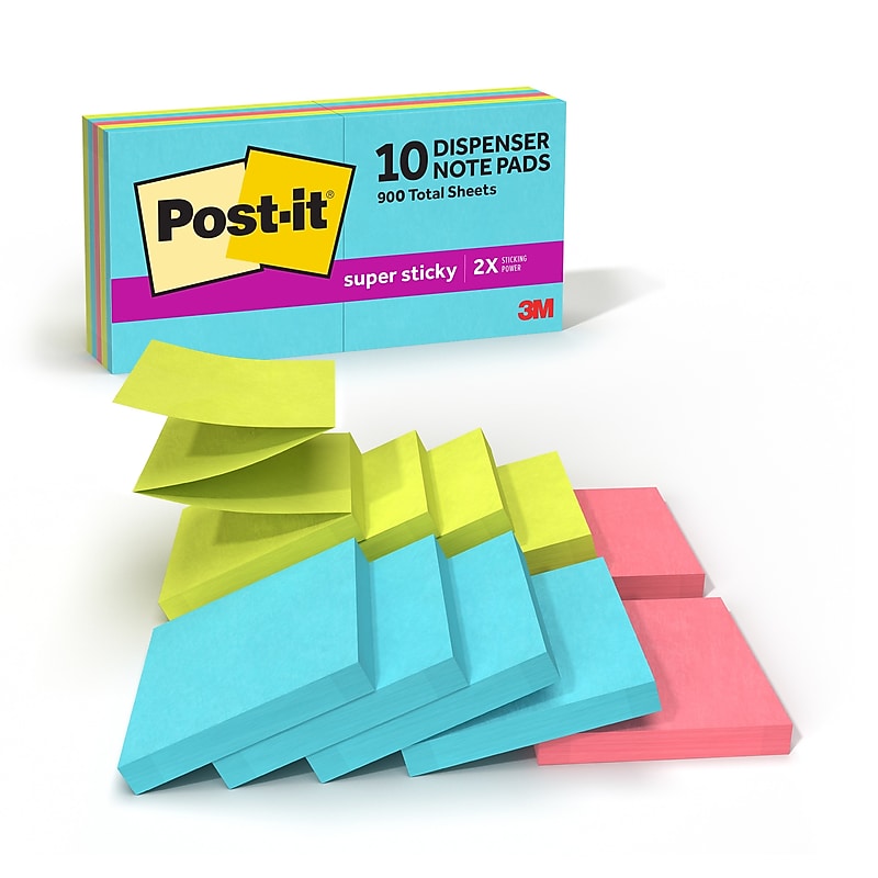Post-it Super Sticky Pop-up Notes, 3" x 3", Supernova Neons Collection, 90 Sheet/Pad, 10 Pads/Pack (R330-10SSMIA) image 1