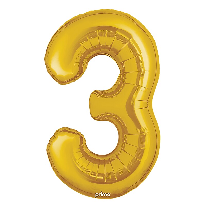 Party City 16" "3" Foil Balloon, Gold, 2/Pack (AM60050200-19) image 1