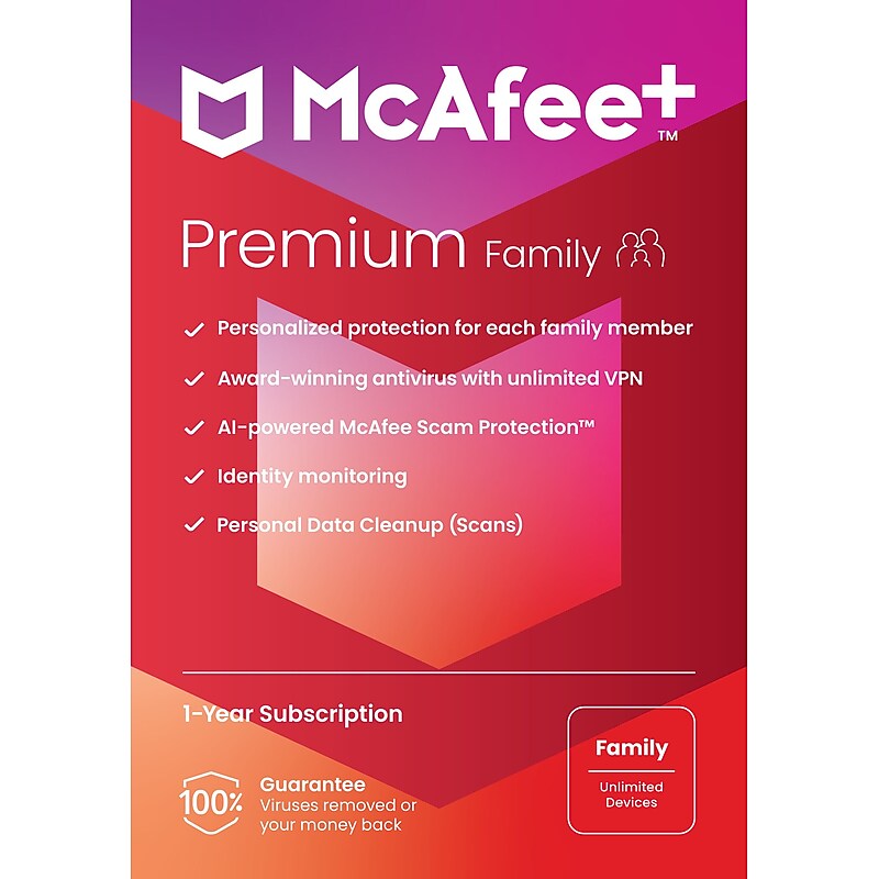 McAfee+ Premium Family for Unlimited Users, Windows/Mac/Android/iOS/ChromeOS, Product Key Card  (MPP21ESTURFLM) image 1