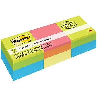 Post-it Notes, 1 7/8" x 1 7/8", Assorted Bright Colors, 400 Sheets/Pad, 3 Pads/Pack (2051-3PK)
