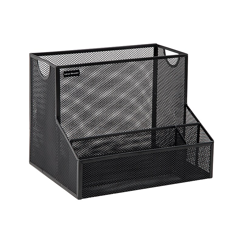 Mind Reader 4-Compartment Metal Vertical File Desk Organizer, Black (DEEPORG-BLK) image 1