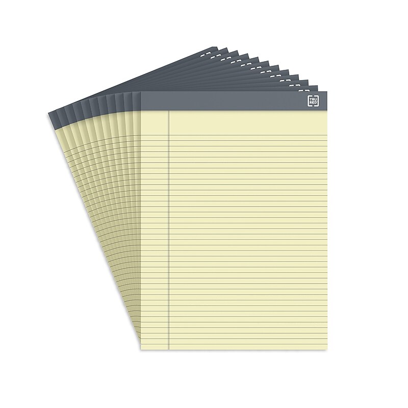 TRU RED™ Notepads, 8.5" x 11.75", Narrow Ruled, Canary, 50 Sheets/Pad, 12 Pads/Pack (TR57368) image 1