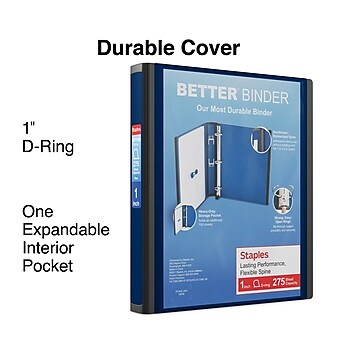 Staples® Heavy Duty 1" 3-Ring Better Binders, D-Ring, Navy Blue (ST55839-CC)