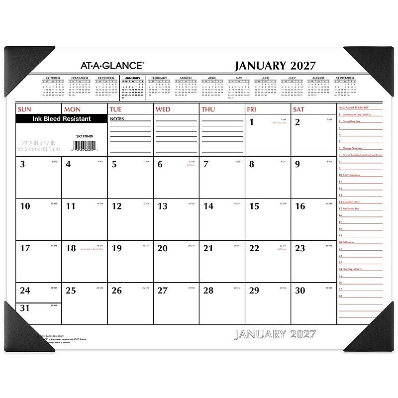 2027 AT-A-GLANCE 21.75" x 17" Monthly Desk Pad Calendar, White/Black (SK1170-00-27) image 1