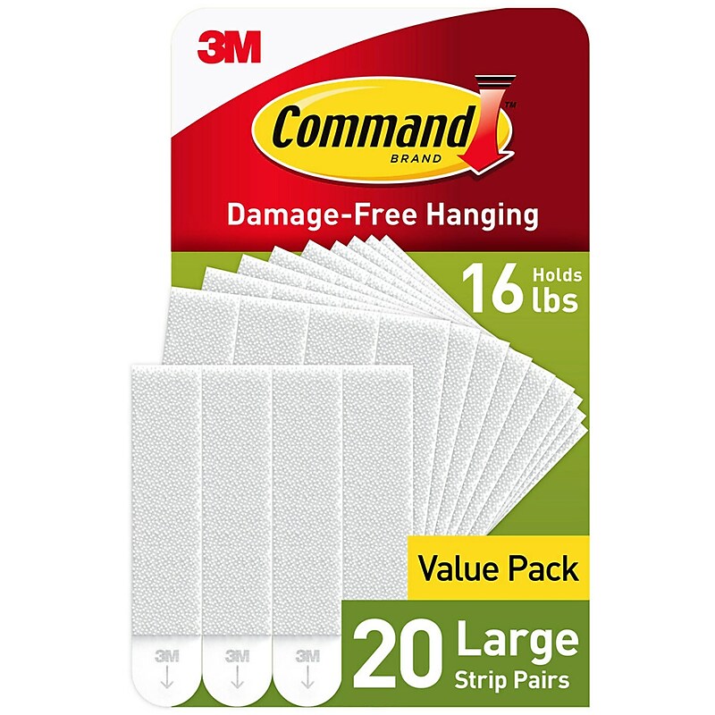 Command Large Hanging Strips, 16 lb., White, 20 Pairs/Pack (17206-20NA) image 1