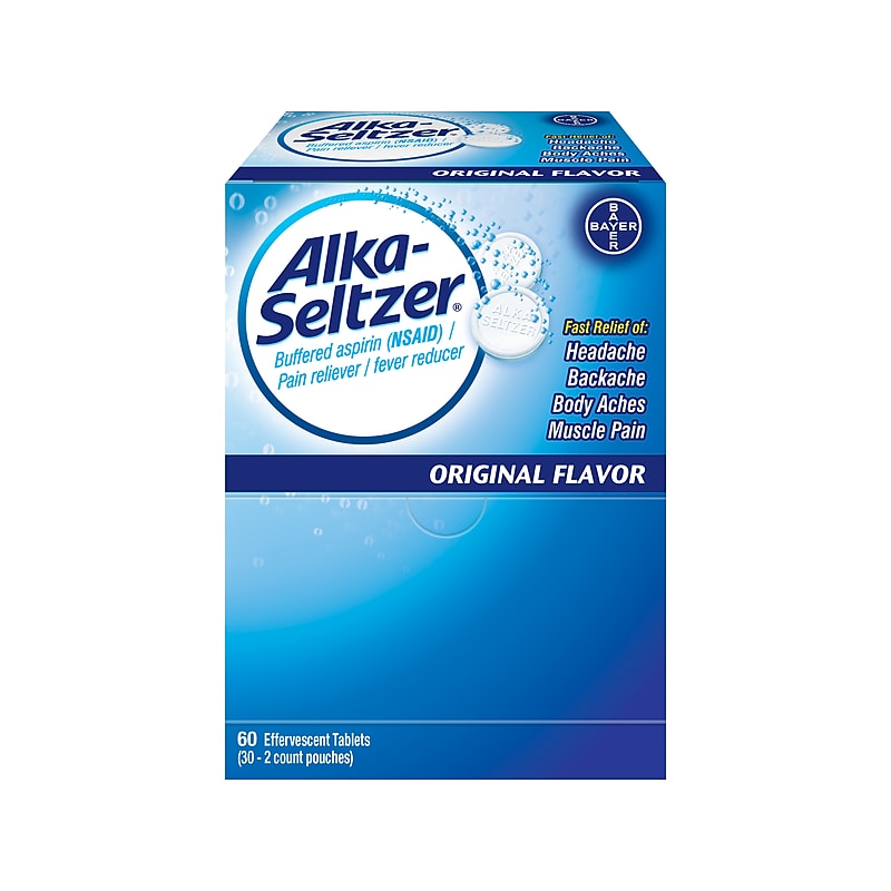 Alka-Seltzer Original Flavor 325mg Buffered Aspirin (NSAID) Tablet, 2/Pouch, 30 Pouches/Box (64038) image 1