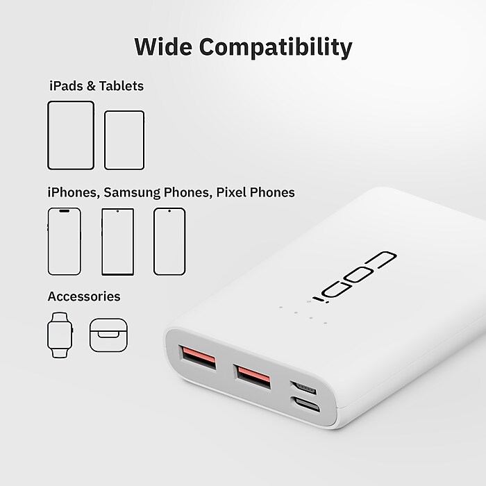 CODi USB-A/USB-C Power Bank, 10000 mAh, White (A03031) | Staples