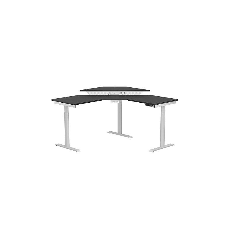 VersaDesk PowerLift 60"W Electric Corner Adjustable Standing Desk, Black/White (PLCSD6060-WB-APP) image 1